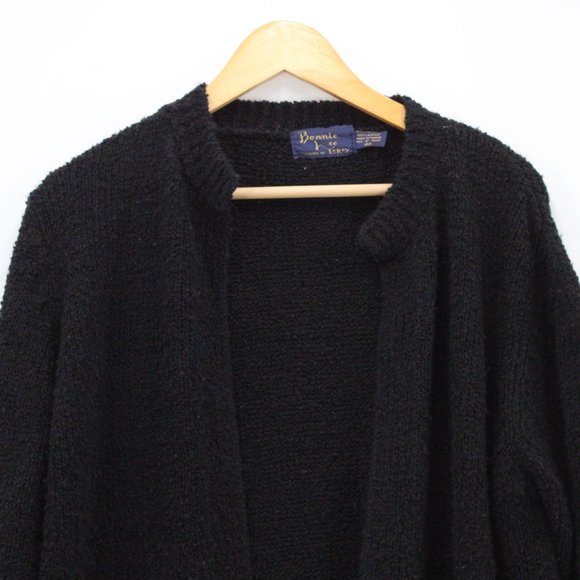 Vintage Bonnie Lee Cardigan Sweater Womens Black Open Front Knit Size 44 80s - Picture 5 of 9